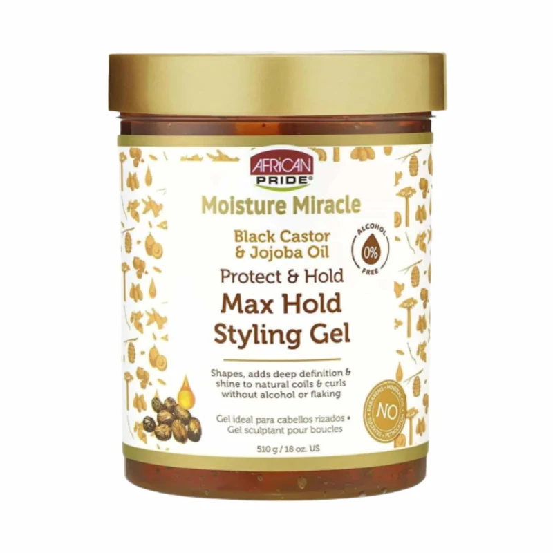 African Pride Moisture Miracle Gel de Fijación Máxima 532 ml con Aceite de Ricino Negro