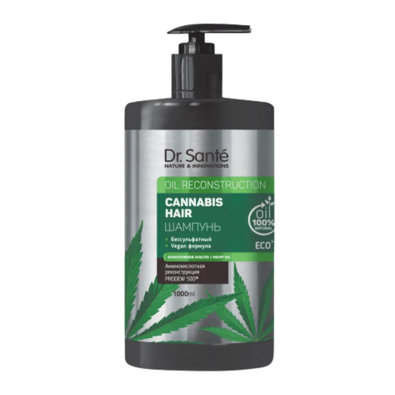 Dr Sante Cannabis Champú Vegano 1000 ml con Aceite de Cáñamo Natural