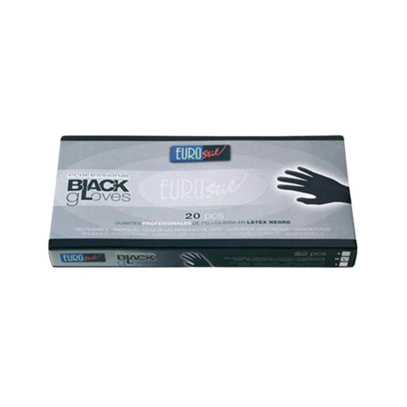 Eurostil Caja de 20 Guantes de Látex Negros Texturizados Referencia 02833