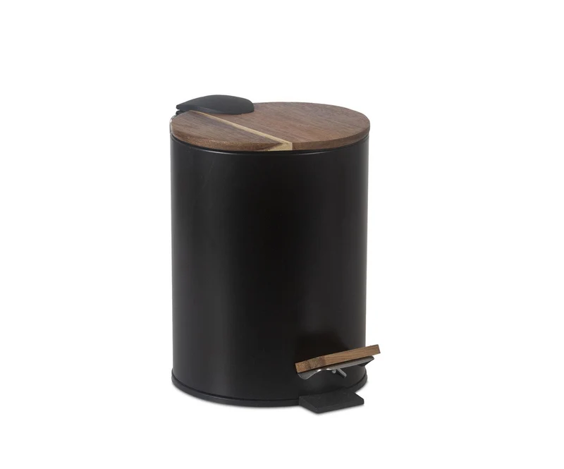 Papelera de baño negra metal y madera 5L Andrea House