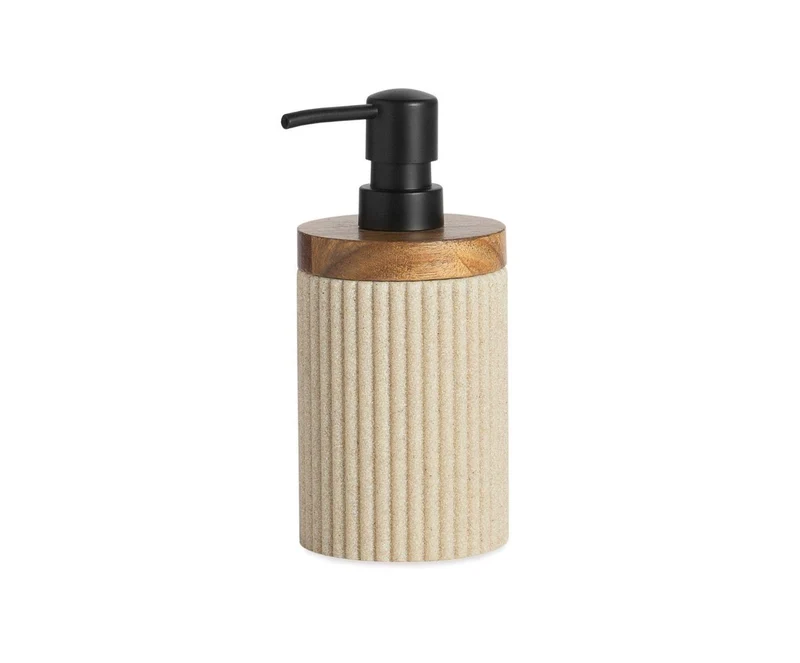 Dispensador de baño Beige Poliresina y Madera de Acacia Ø8×18 cm Andrea House
