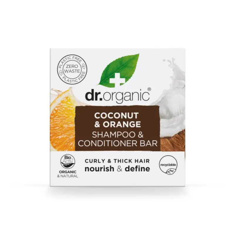 Dr.Organic Champú & Acondicionador Sólido Coco Y Naranja - Cabello Grueso O Rizado, 75 ml