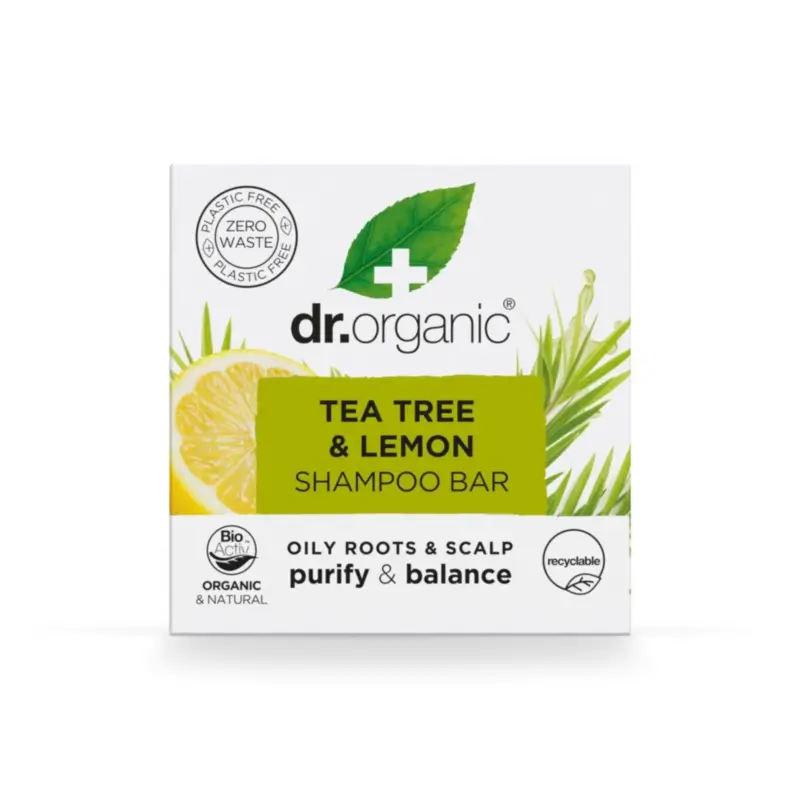 Dr.Organic Champú Sólido Arbol De Té Y Limón - Cabello Graso, 75 ml
