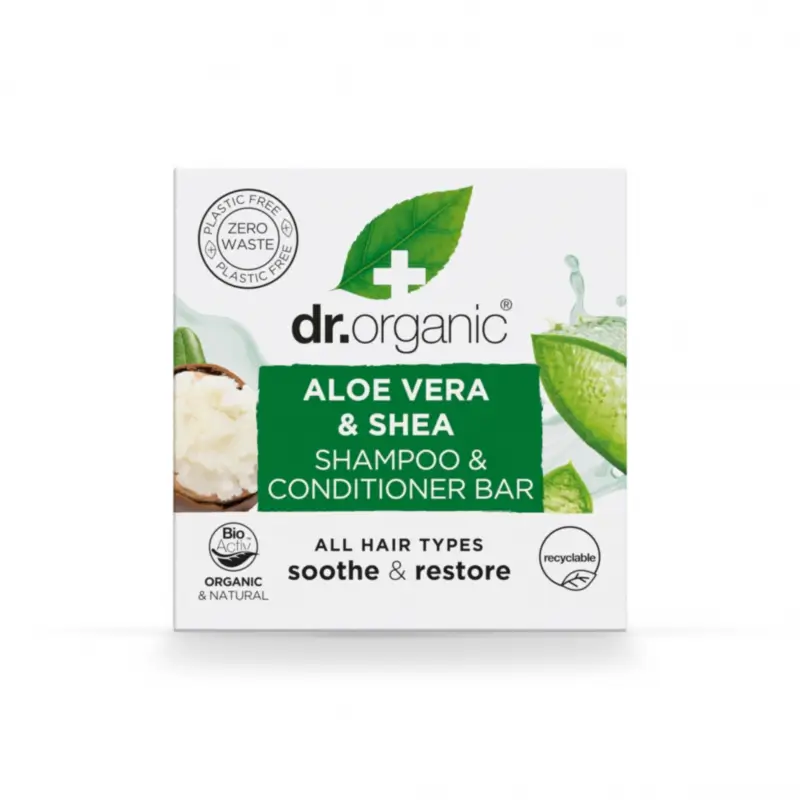 Dr.Organic Champú & Acondicionador Sólido Aloe Vera Y Karité - Todo Tipo De Cabello, 75 ml