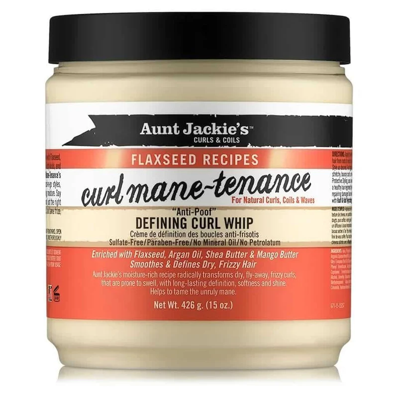 Crema de Peinado Definidor Curl Mane tenance "anti poof" Defining Curl Whip Aunt Jackie's Curls & Coils Flaxseed Recipes 426g