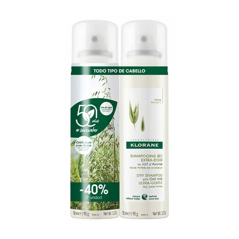Klorane Pack Champú Seco Avena para Cabellos Oscuros, 2 X 150 Ml