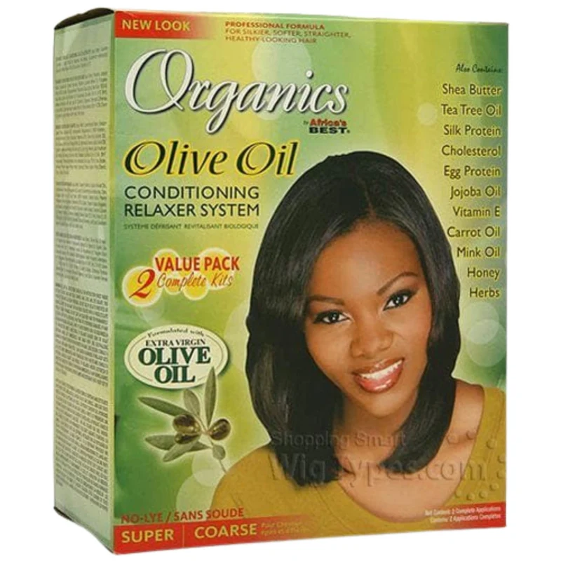 Alisador Organics Olive Oil Relaxer Kit Original Africa Best Twin Pack (super)