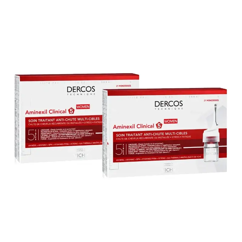 Vichy Dercos Technique Aminexil Clinical 5 Mujer (21 Ampollas), pack 2