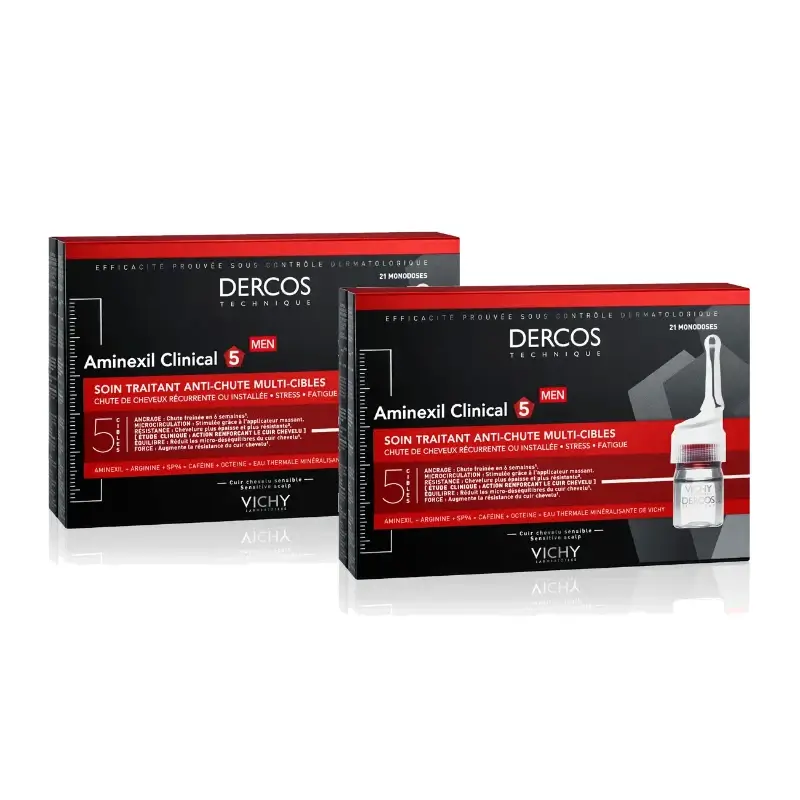 Vichy Dercos Aminexil Clinical 5 Hombre, 21 Ampollas, pack 2