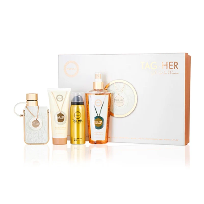 Armaf Set Perfume Tag Her para Mujer EDP 100ml + Body Lotion 100ml + Body Spray 50ml + Body Mist 250ml, 4 Piezas