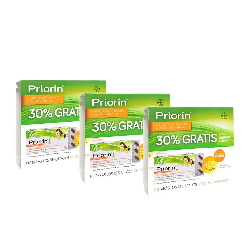 PriorIn Duplo Cabello Sano Sin Caída, 2 x 60 Cápsulas, Pack 3 Uds (360 Cápsulas)