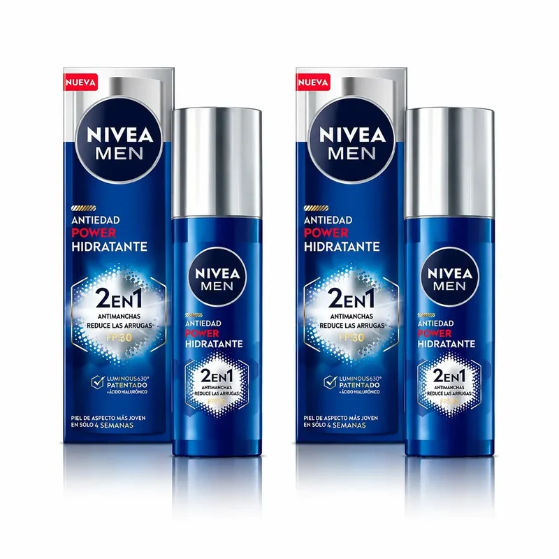 Nivea Men Power Hidratante Antimanchas Y Antiarrugas 2En1 Fp30, 50 ml, pack 2