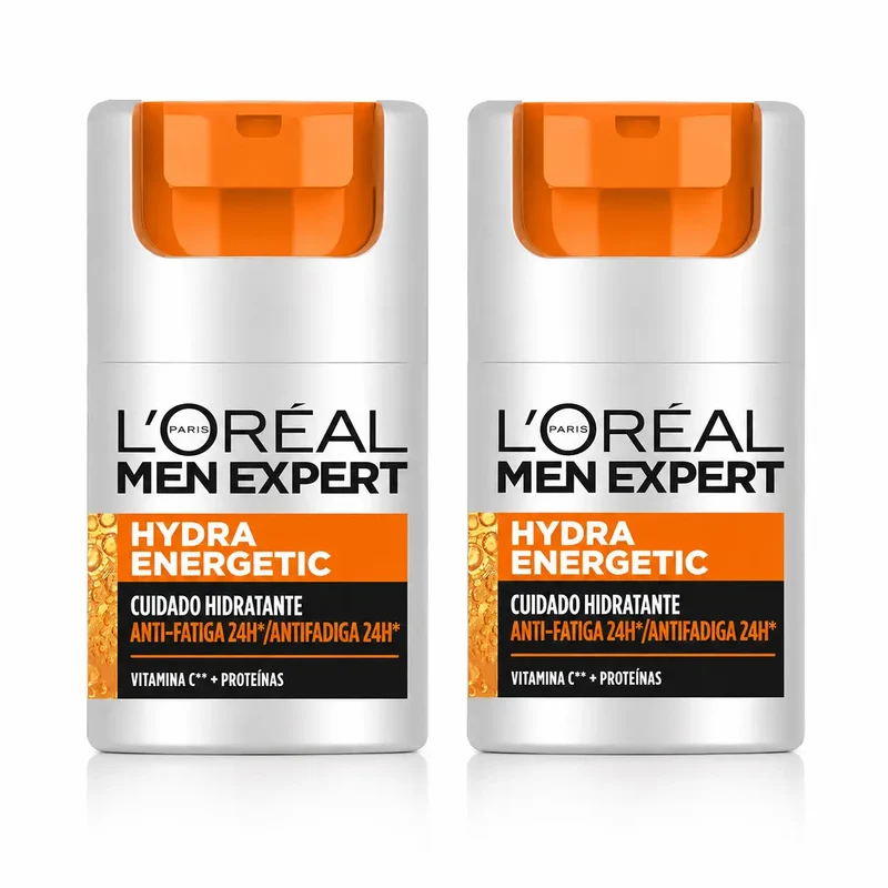 L'Oréal Paris Men Expert Hydra Energetic Crema Hidratante Anti-Fatiga 24H Para Hombres Con Vitamina C Y Proteínas 50 Ml , pack 2