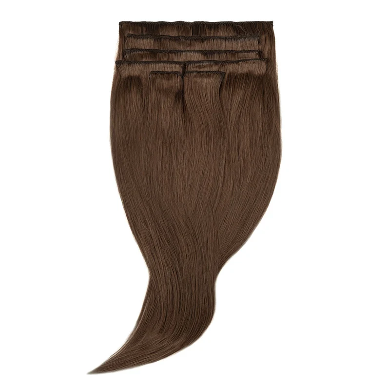 16" Human Hair 7pc Clip In - #6 Light Brown