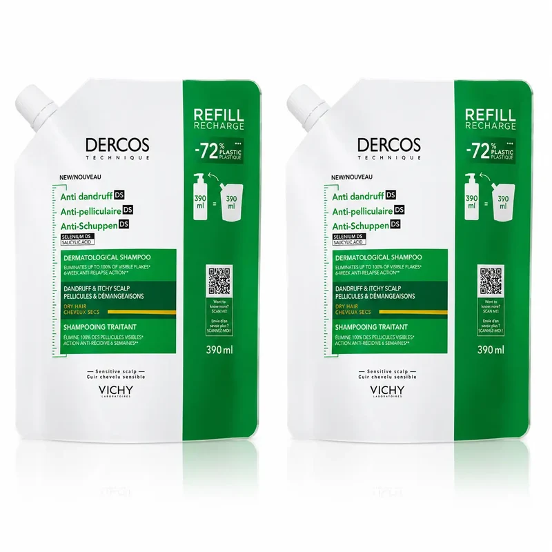 Vichy Pack Vichy Dercos Technique Champú Ecorefill Anticaspa Seca, x2