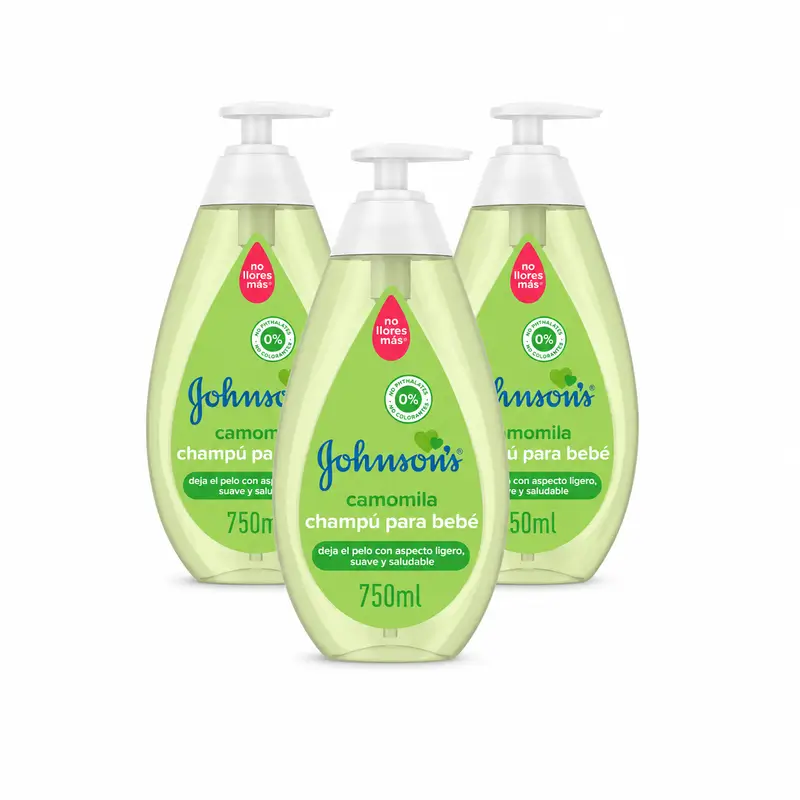 Johnson's Baby Champú Camomila, de Uso Diario, Limpia y Suaviza, Sin Sulfatos, Para Toda la Familia, Pack 3 x 750ml