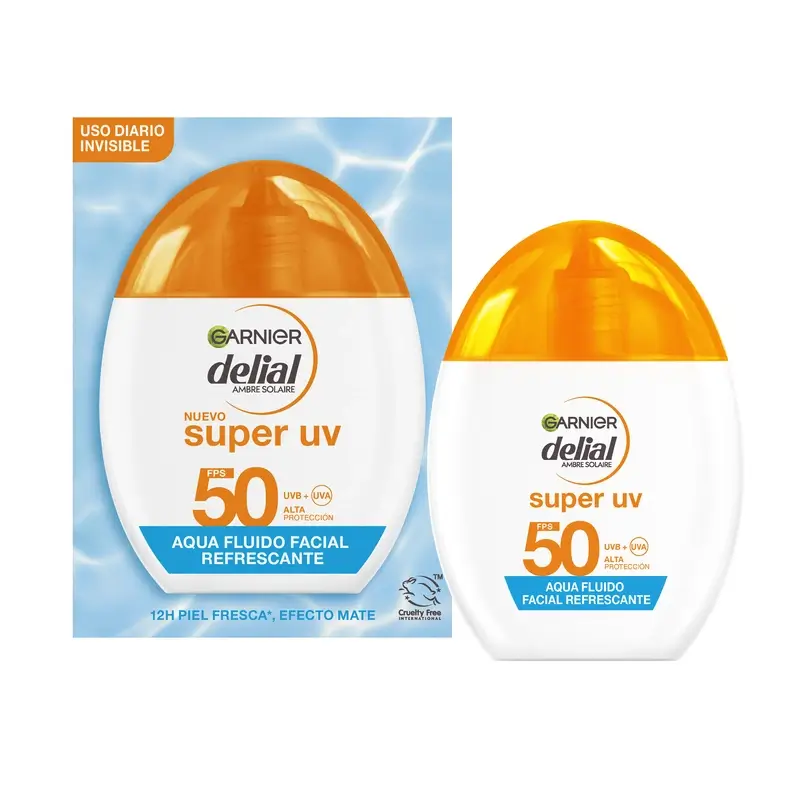 Garnier Delial Agua Fluido Facial Refrescante Spf 50 Invisible, 40 ml