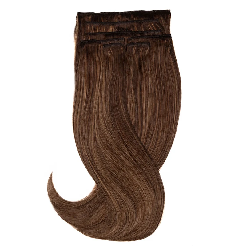 20" Human Hair 7pc Clip In - #2/10 Chocolate Brown/Caramel