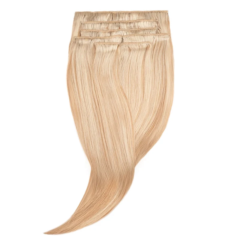 16" Human Hair 7pc Clip In - #613/10 Light Blonde/ Light Caramel