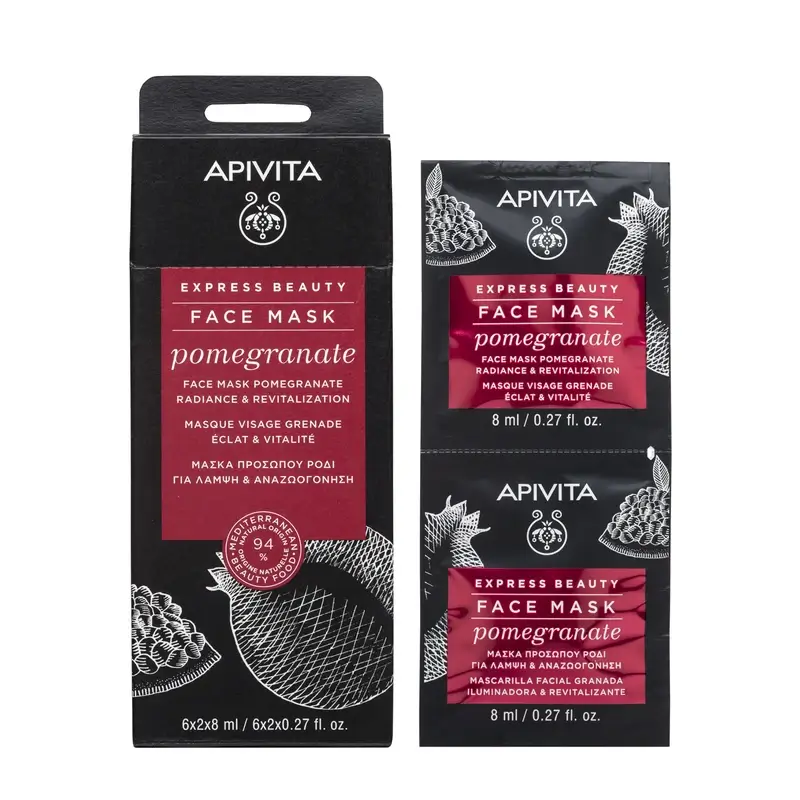 Apivita Express Beauty Mascarilla Facial Granada - Iluminadora Y Revitalizante, 2x8 ml