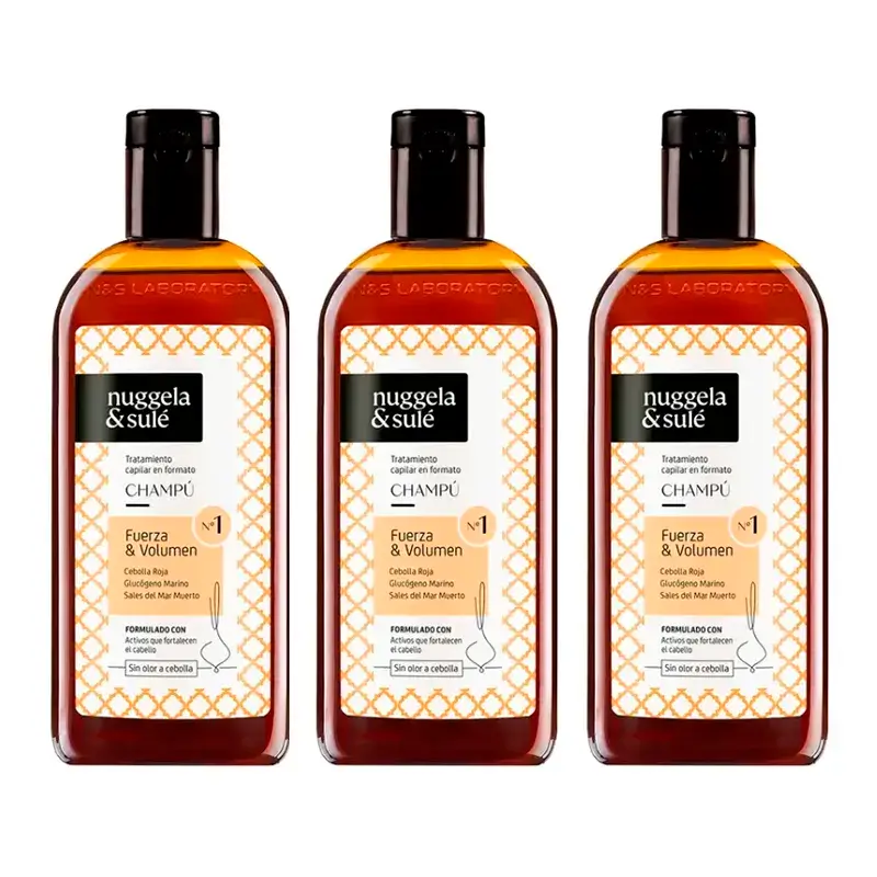 Nuggela & Sule Champu Premium Extracto de Cebolla Cabello Debil y Graso, Pack 3 x 250 ml